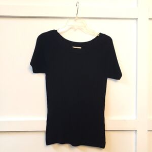 Notations black short sleeve knit blouse top size small